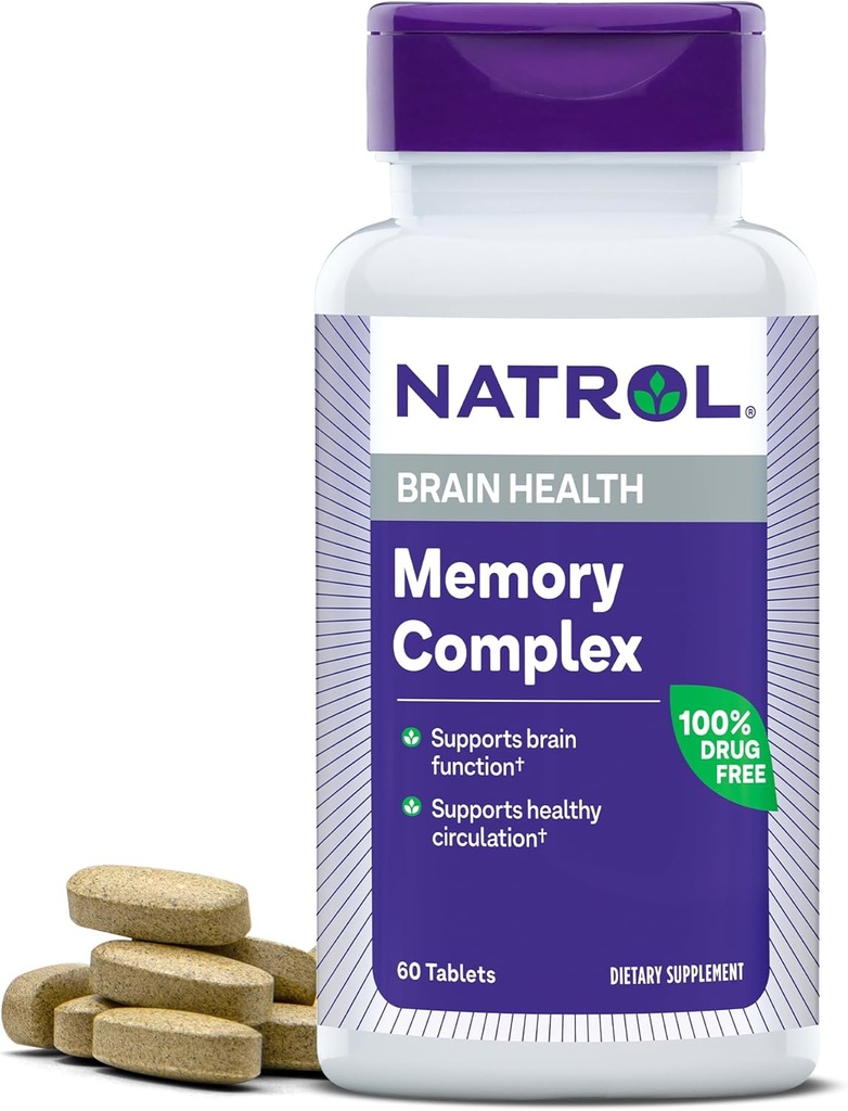 Narl Memory Complex med Ginkgo Biloba 120 mg og B vitaminer, kosttilskudd for hjerne helse og minne støtte, 60 tabletter, 30 dagers forsyning