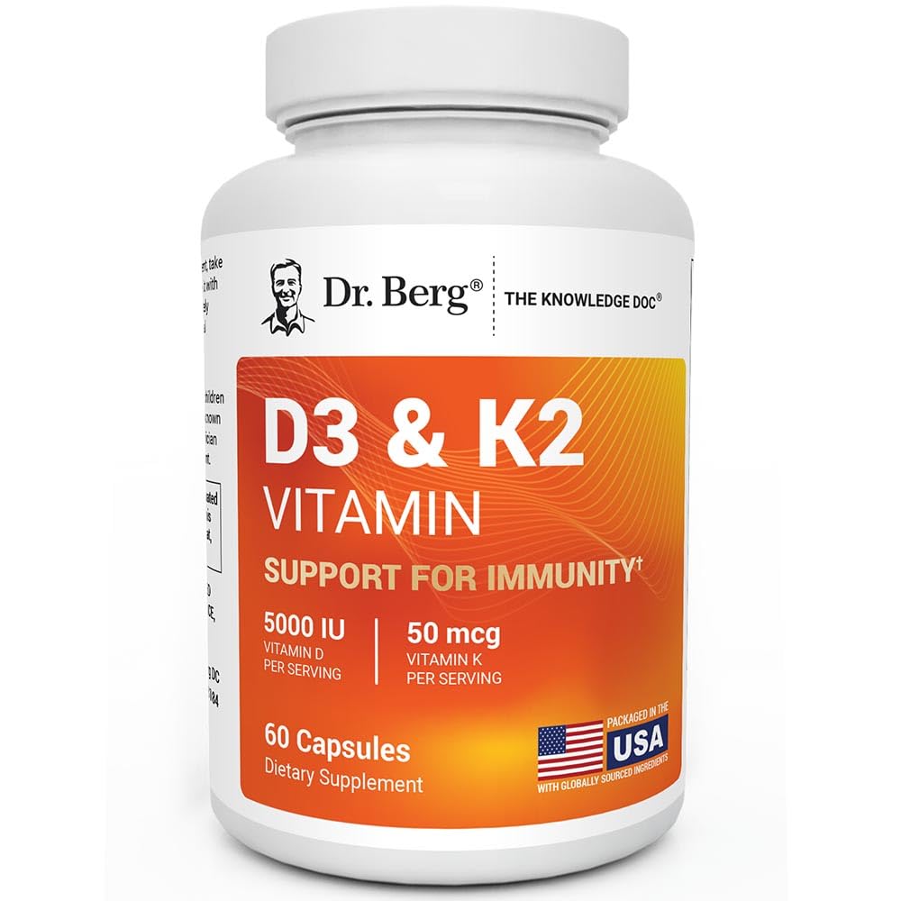 Dr. Berg Maks styrke 2-i-1 vitamin D3 K2 5000 IU  Naturally Naturlig avledet D3 | 4X Lab-testet og verifisert | høy absorpsjon formel | K2 D3 Vitamin Supplement - 60 kapsler