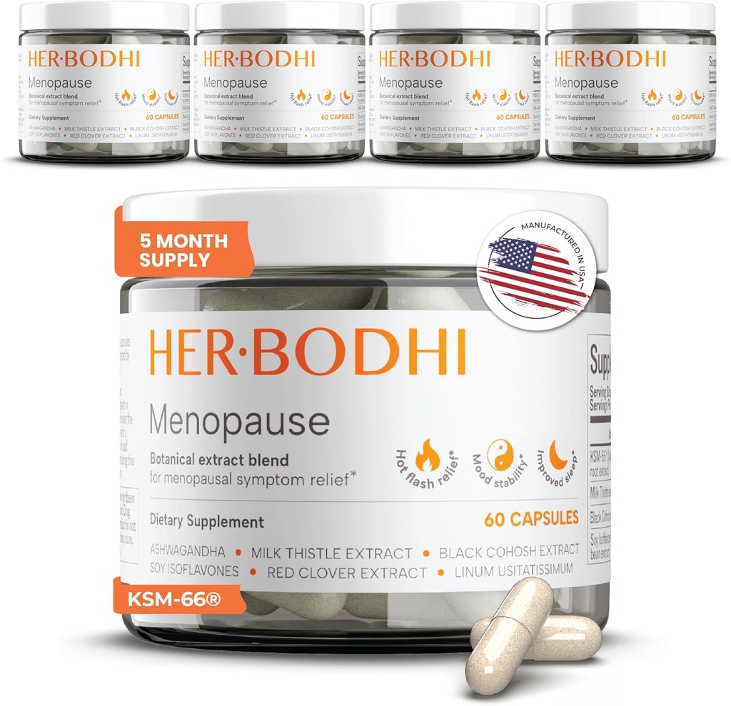 Meno- Menopause Hormonal Balance for kvinner, Estrogen Soya Isoflavones Menopause Supplement for kvinner, Ashwagandha, Black Cohosh Hot Flashes Menopause Relief, Night Sweats Relief 300Caps