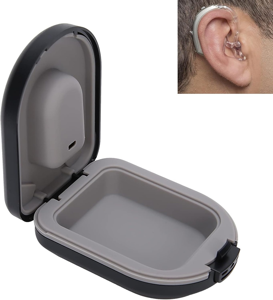 Høreapparat Case, Høreapparat Travel Case, Bak øret høreapparat Tilbehør, Vanntett Drop Resistance Oppbevaringsboks, Svart (2,6 x 2 x 1in)