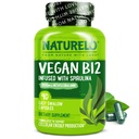 NATURELO Vegan B12 - Metyl B12 med organisk spirulina - høy potens Vitamin B12 1000 mhg Metylcobalamin - støtter sunn humør, energi, hjerte og øye helse - 90 kapsler