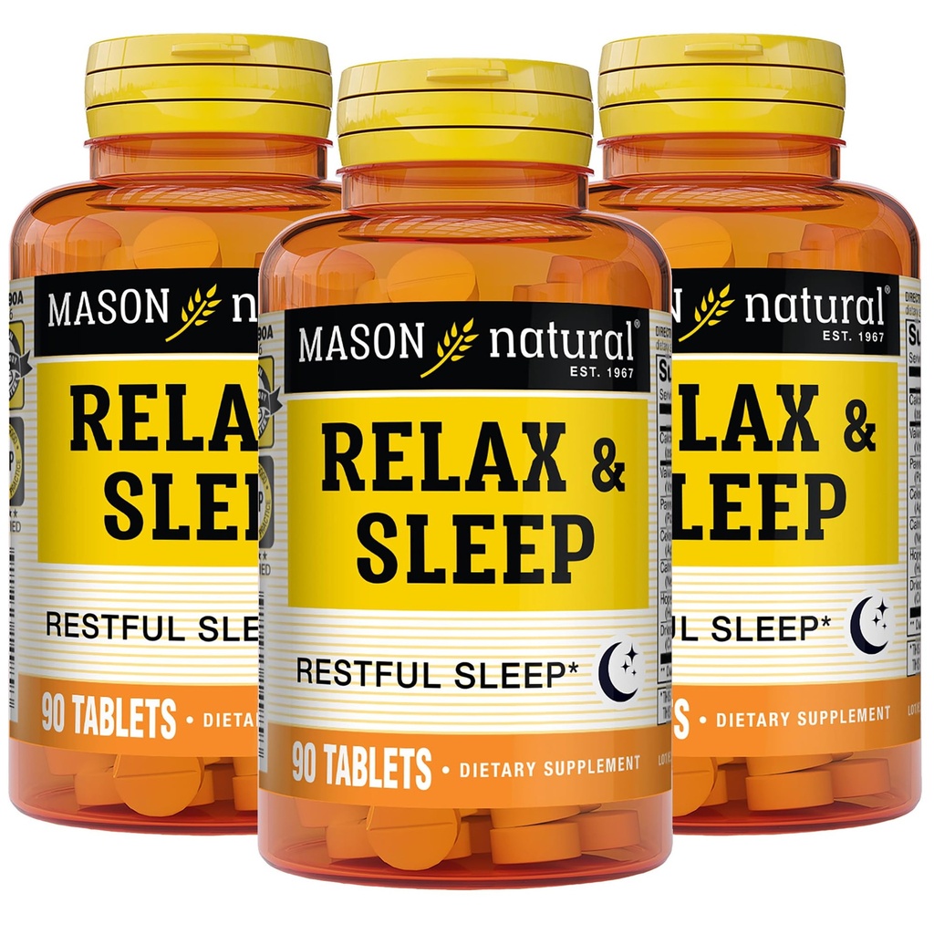 MASON NATURAL Relax & Sleep Dietary Herbal Supplement med Valerian Root & Passiflora Extract, 9 måneders forsyning, 3 pakke