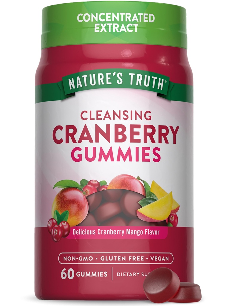 Naturens sannhet Cranberry Gummies | 60 greve | Vegansk, ikke-GMO & Glutenfri Supplement | Cranberry Mango Flavor