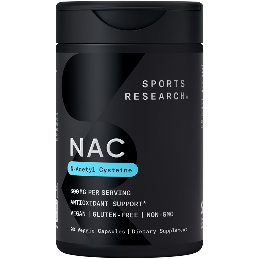 Idrettsforskning N-Acetyl L-cysteine (NAC) 600mg, 90 Veggie Kapsler - Vegan, ikke-GMO, Glutenfri.