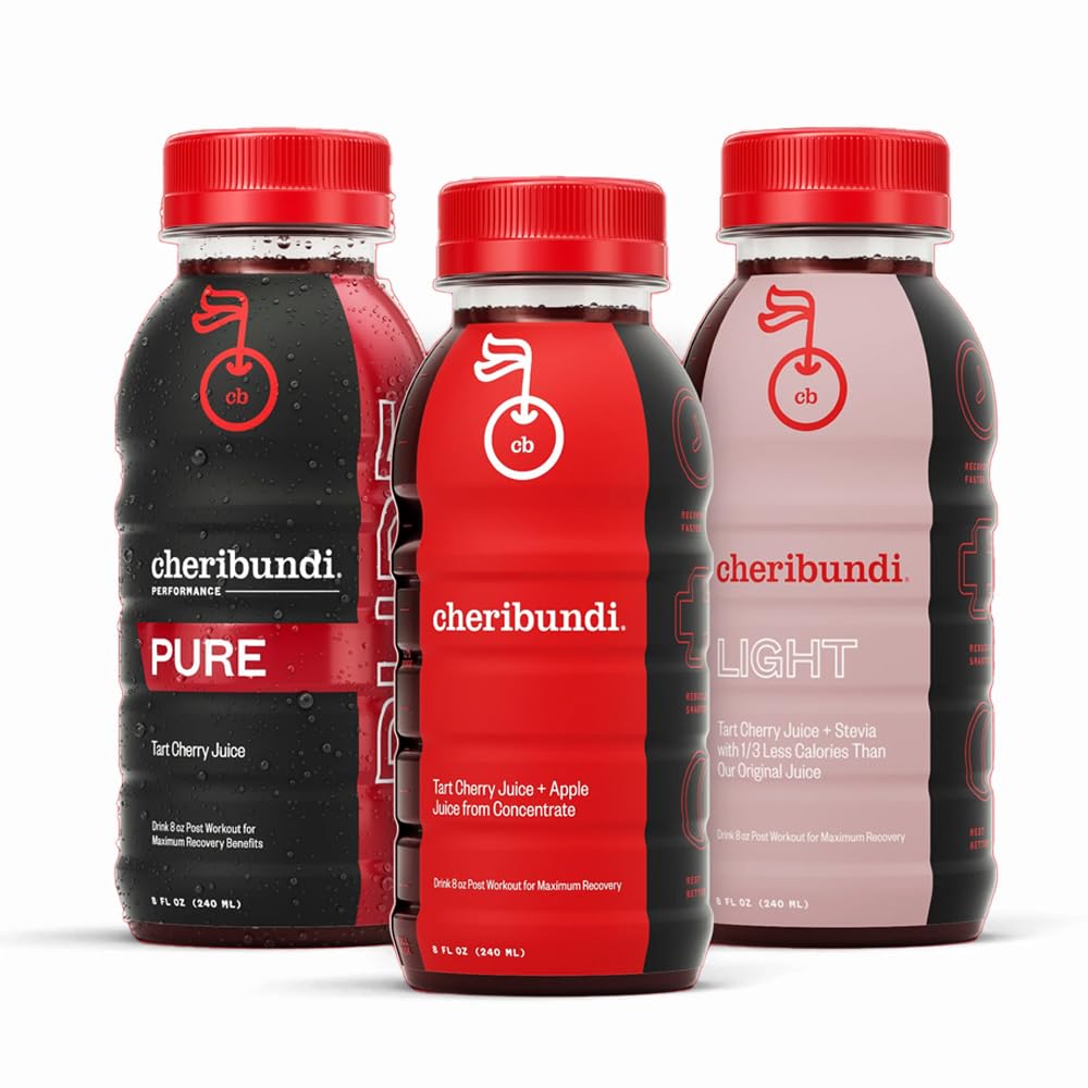 Cheribundi Tart Cherry Juice Starter Pack | Variety Pack | Ren, Original & Light Flavors | Atletes Recovery Drink | fremmer restorativ søvn, muskelgjenoppretting og økt ytelse | 8 flaz (12 Pack)