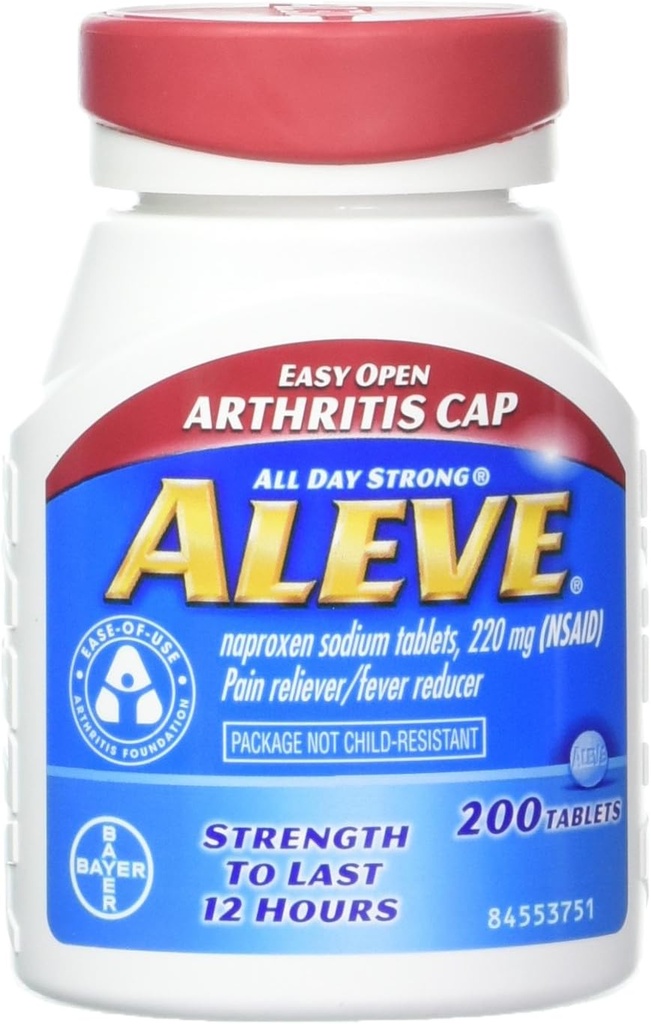 Aleve tabletter med Easy Open Arthritis Cap, Naproxen Natrium, 220mg (NSAID) Smerte Reliever / Fever Reducer, 200 Count (Pack of 2)