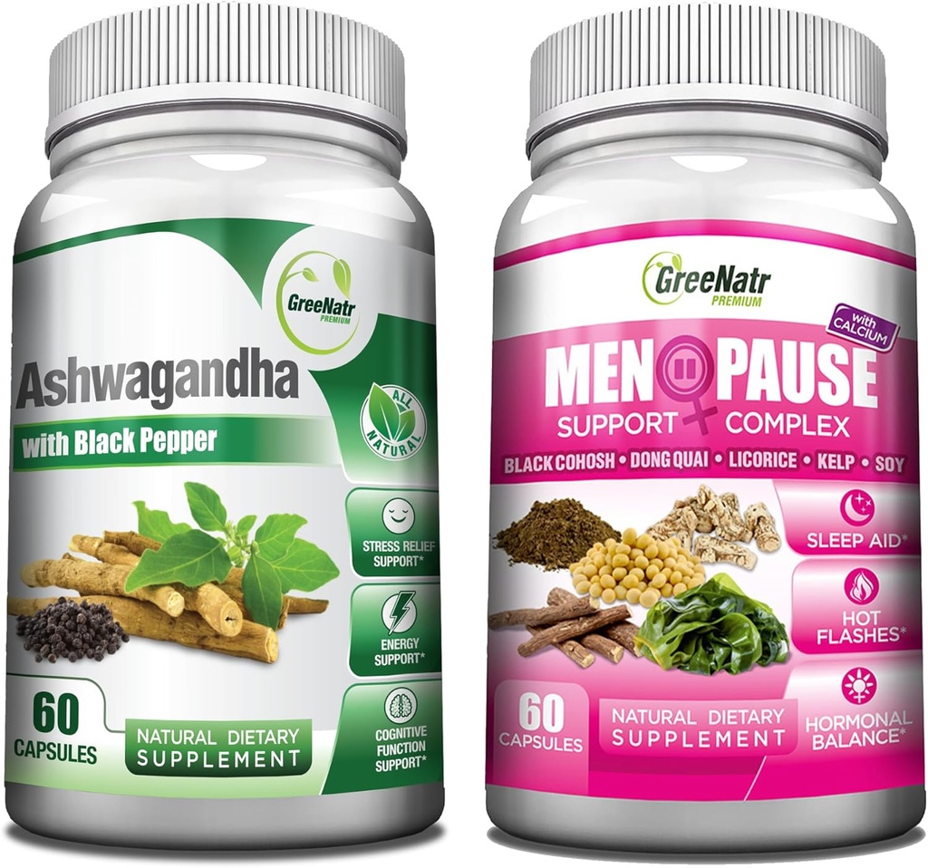 GreeNatr Total wellness støtte med Ashwagandha kapsler med svart pepper for forbedret absorpsjon - og naturlig menopause Herbal Complex