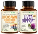 Glucosamine Chondroitin MSM med gurkemeie Boswellia & Liver Cleanse Detox & Repair 40+ Liver Supplement med 50% Silymarin Melk Thistle ekstrakt for felles og lever støtte