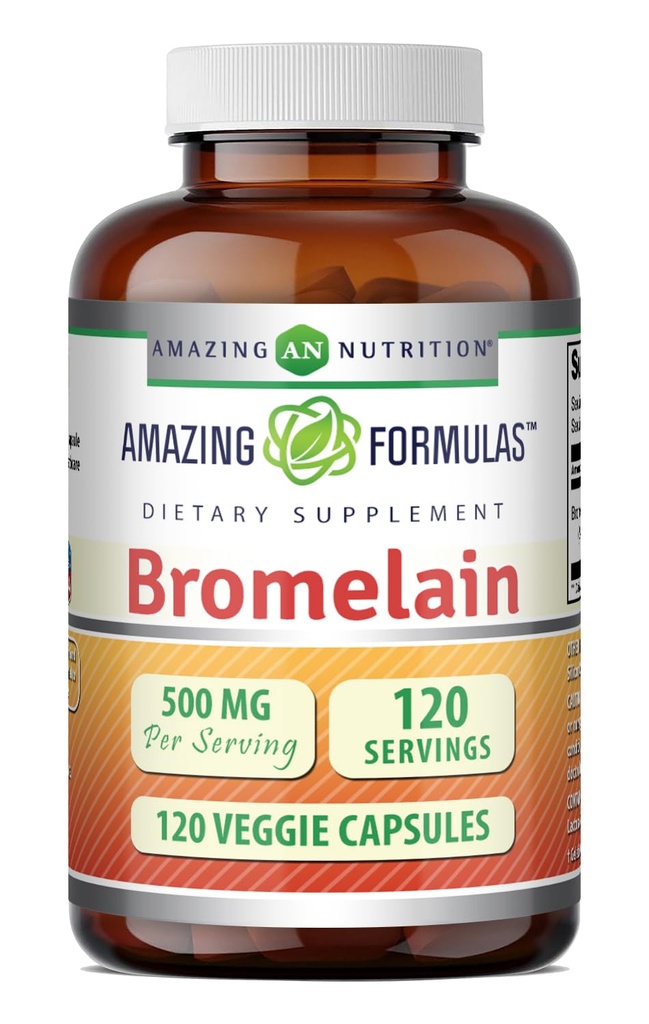 Amazing Formler Bromelain Supplement | 500 Mg Per Serving | Veggie Capsules | Ikke-GMO | Glutenfri | Laget i USA | Ideell for vegetarianere (1 Pakke | 120 greve)