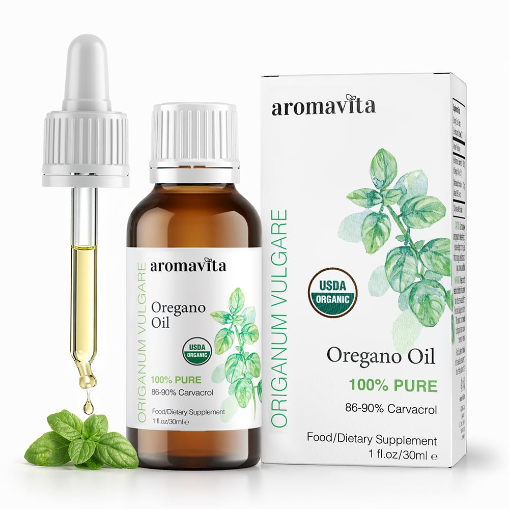 Eterisk organisk olje av Oregano-100% ren ufortynnet gresk oreganoolje med karvatrol - Over 86%, ikke-GMO, Extra styrke Oregano olje organiske flytende dråper, 1 FL.OZ / 30ml