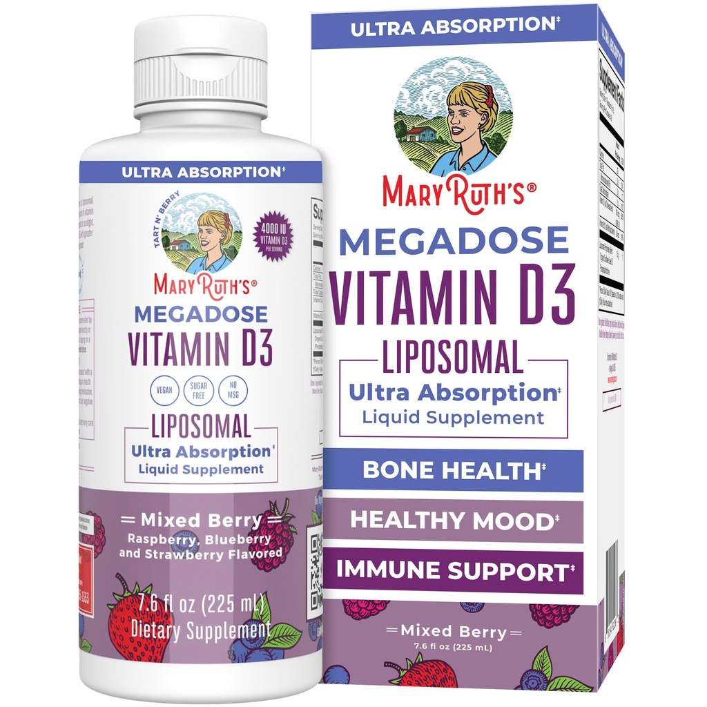 MaryRuth Organics Megadose Vitamin D3 Liposomal  Vitamin Vitamin D 4000 IU | Ultra Absorpsjon | Immunstøtte for voksne | Bone Helse | VIT D3 | Vegansk | Sukkerfri | Glutenfri | Ikke-GMO | 45 Serveringer