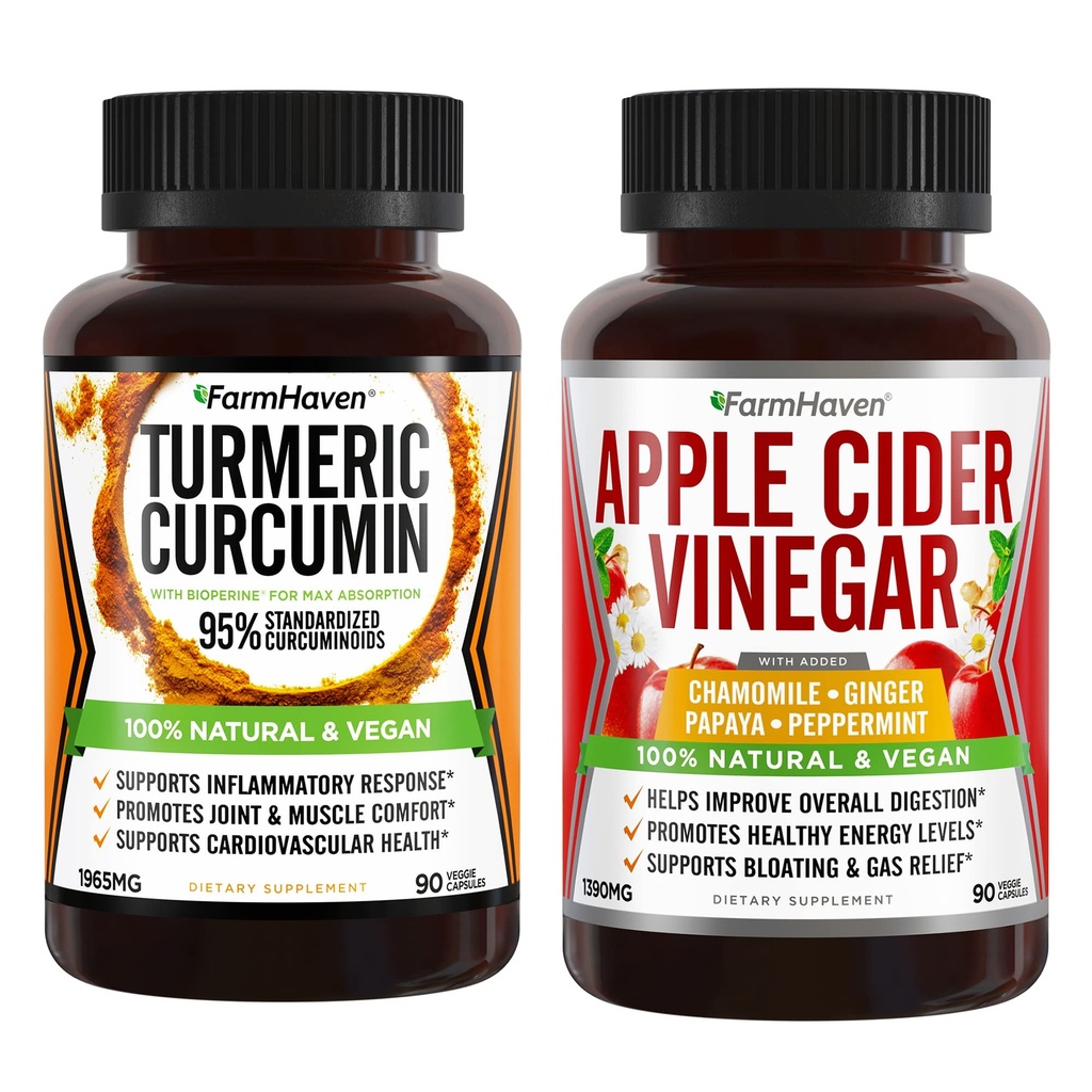 FarmHaven Turmeric Curcumin med BioPerine og Apple Cider Vinegar med Ginger