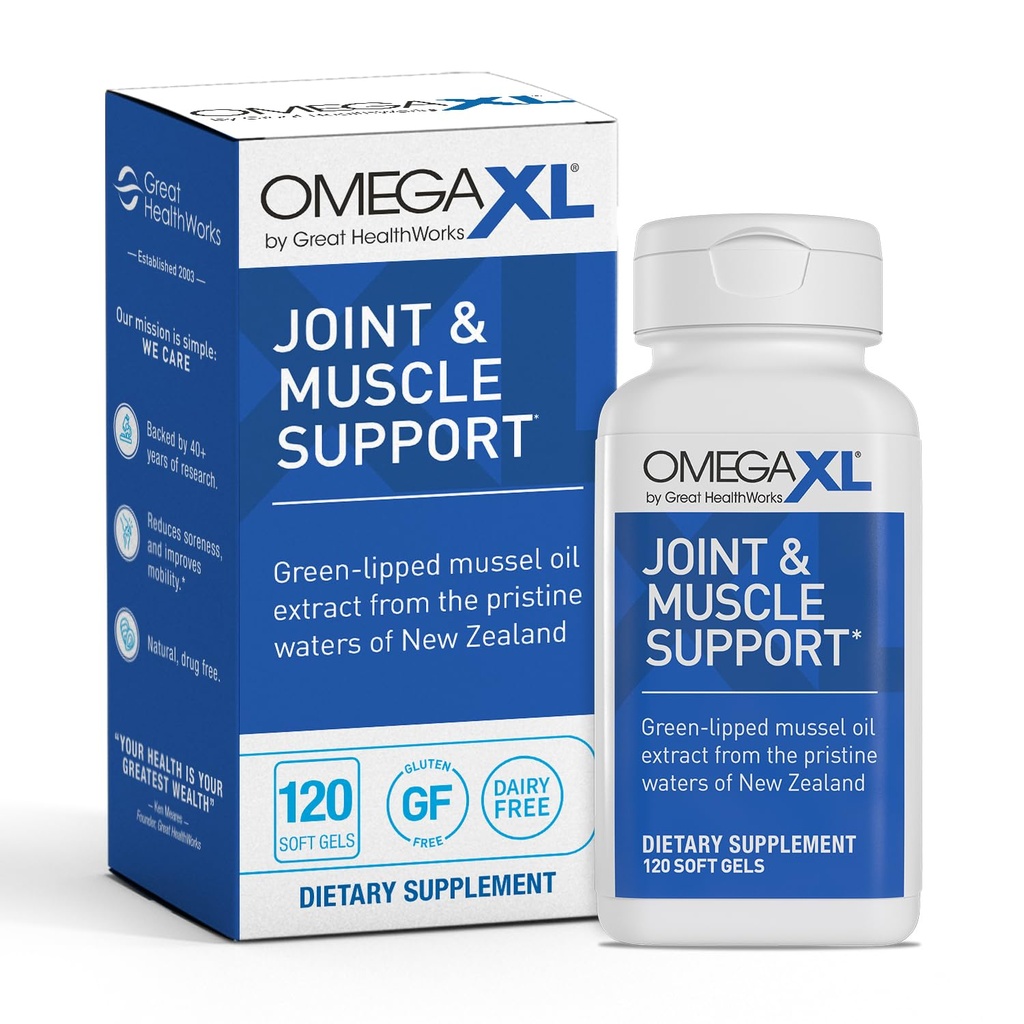OmegaXL Joint Support Supplement - Naturlig Muskelstøtte, Grønn Lipped Musselolje, Mykt Gel piller, Drug-Free, 120 greve