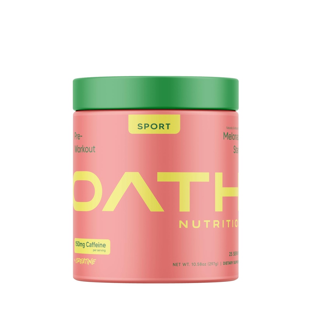 Oath Ernæring Sport Sukker Gratis Pre-Workout pulver, Melonade Stand, Inneholder Kreatin Monohydrat, Koffein og Beta Alanine, Pre Workout pulver for kvinner og menn, 25 Serverer