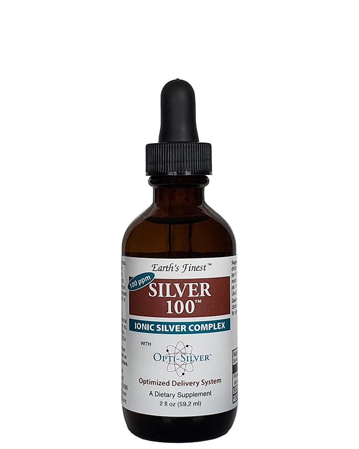 Silver 100 Ionic Silver Complex med Opti-Silver Optimert Leveringssystem for immunstøtte - 100 ppm, 2oz (59,2ml) - Dropper