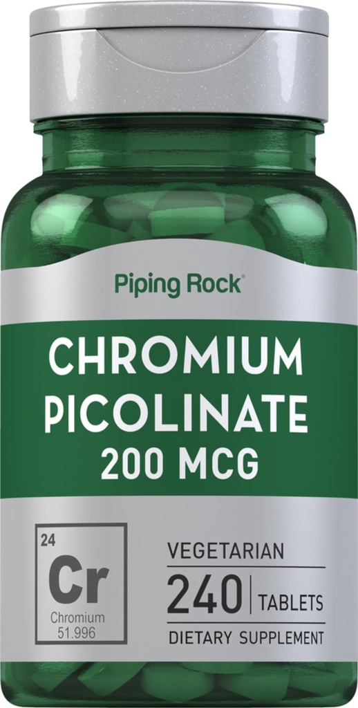 Piping Rock Chromium Picolinat 200mcg 240 tabletter | Vegetarisk, Ikke-GMO, Glutenfri Supplement
