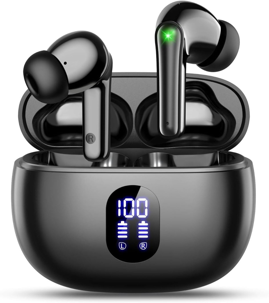 wyness Trådløs ørepropp Bluetooth 5.3 ørepropper, Hi-Fi Stereo Bass ørepropper med 48H spilletid og LED-skjerm, lett i øret hodetelefoner med mikrofon, IPX7 vanntett, berøringskontroll for iPhone