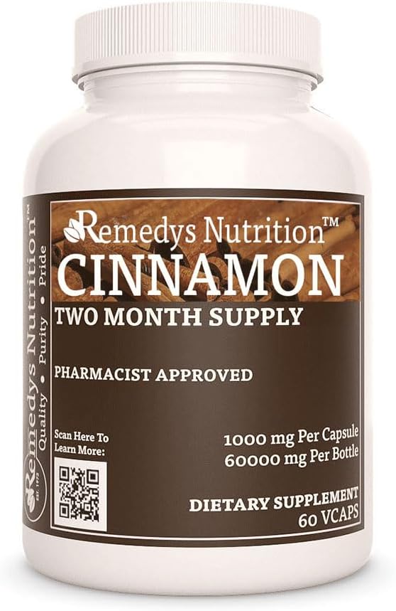 Remedys ernæring Kinnemon Bark Ceylon 1000 mg, 60 Vegan Capsules Herbal Diett Supplement to måneders forsyning