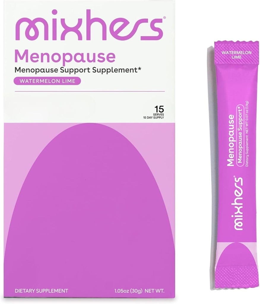 Mixhers Menopause - Menopause Støtte Drikk Mix - Menopause Supplement for kvinner - Hormon Balance Multivitamin - Med Maca Root & Black Cohosh - Sukker Gratis - Vegan - 15 Drikkepakker - Vannmelon Lime