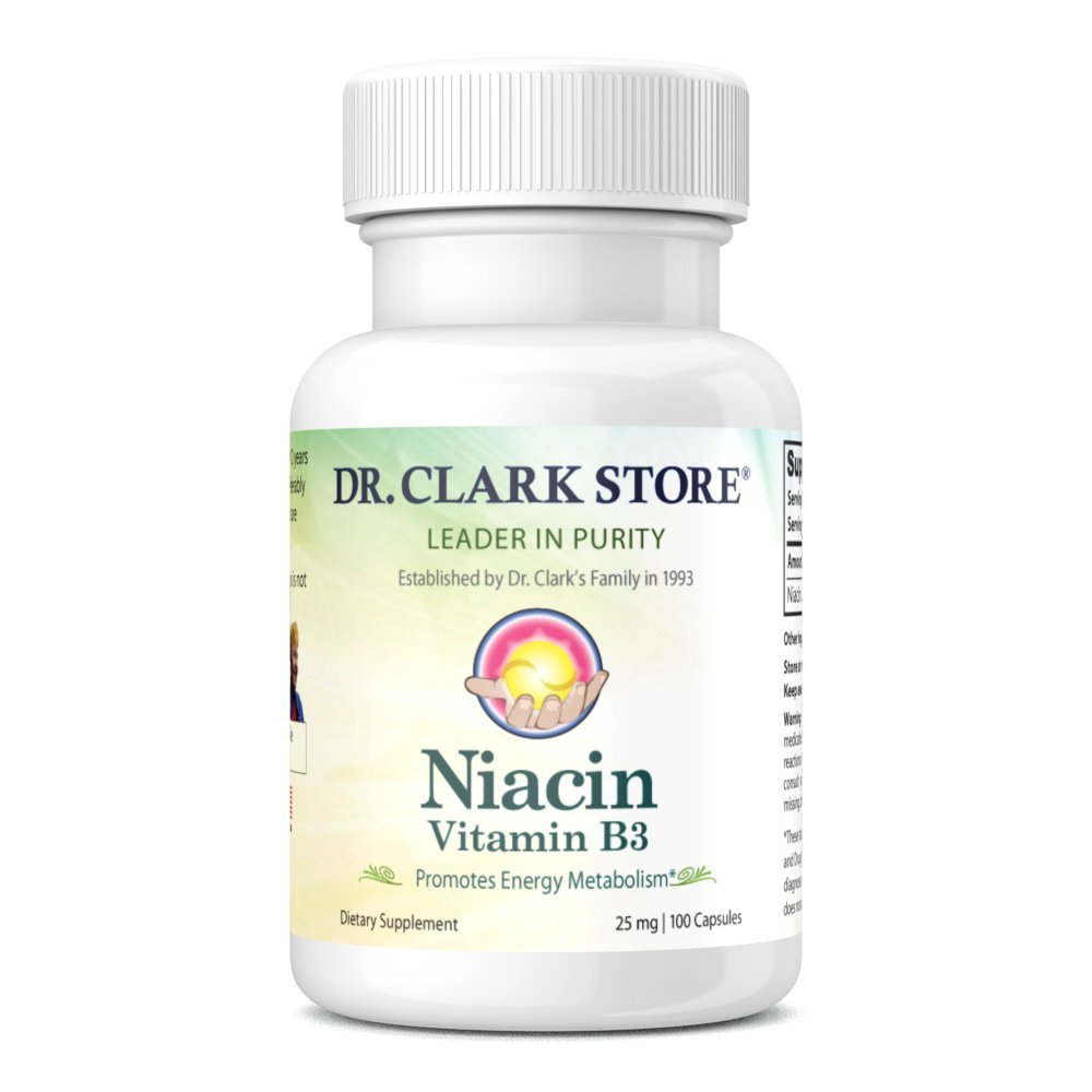 Dr. Clark Niacin (Vitamin B3) Supplement – 25 mg, 100 gelatin piller, støtter sirkulasjon og sunne kolesterol nivåer