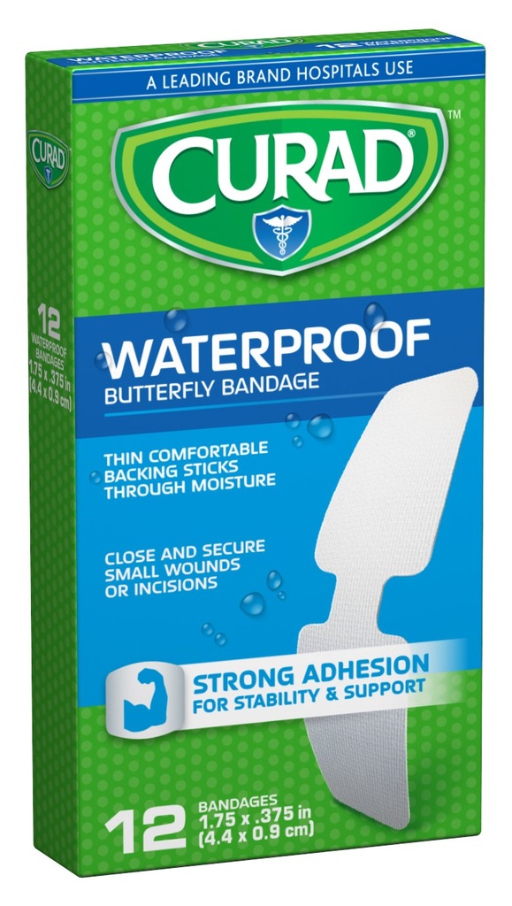 Curad Vanntett Butterfly klesmerke Bandages, 1,75" x .375", 12 greve