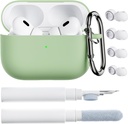 ORNARTO for AirPods Pro 2 tilfelle, kompatibel med AirPods Pro 1./2. generasjon, myk silikondeksel med rengjøringssett, øretupper Protector & Keychain-Pistachio