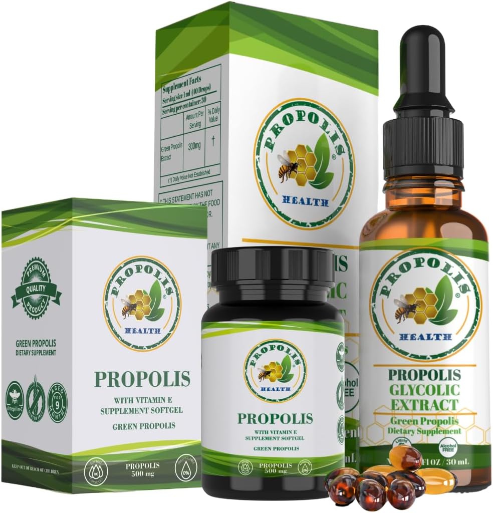 Propolis helse Premium Brasiliansk Grønn Propolis Bundle: 1000mg Kapsler med vitamin E & Grønn Propolis Ekstrakt væske - 50 dager Kapsel og 30 dager flytende forsyning for immunstøtte