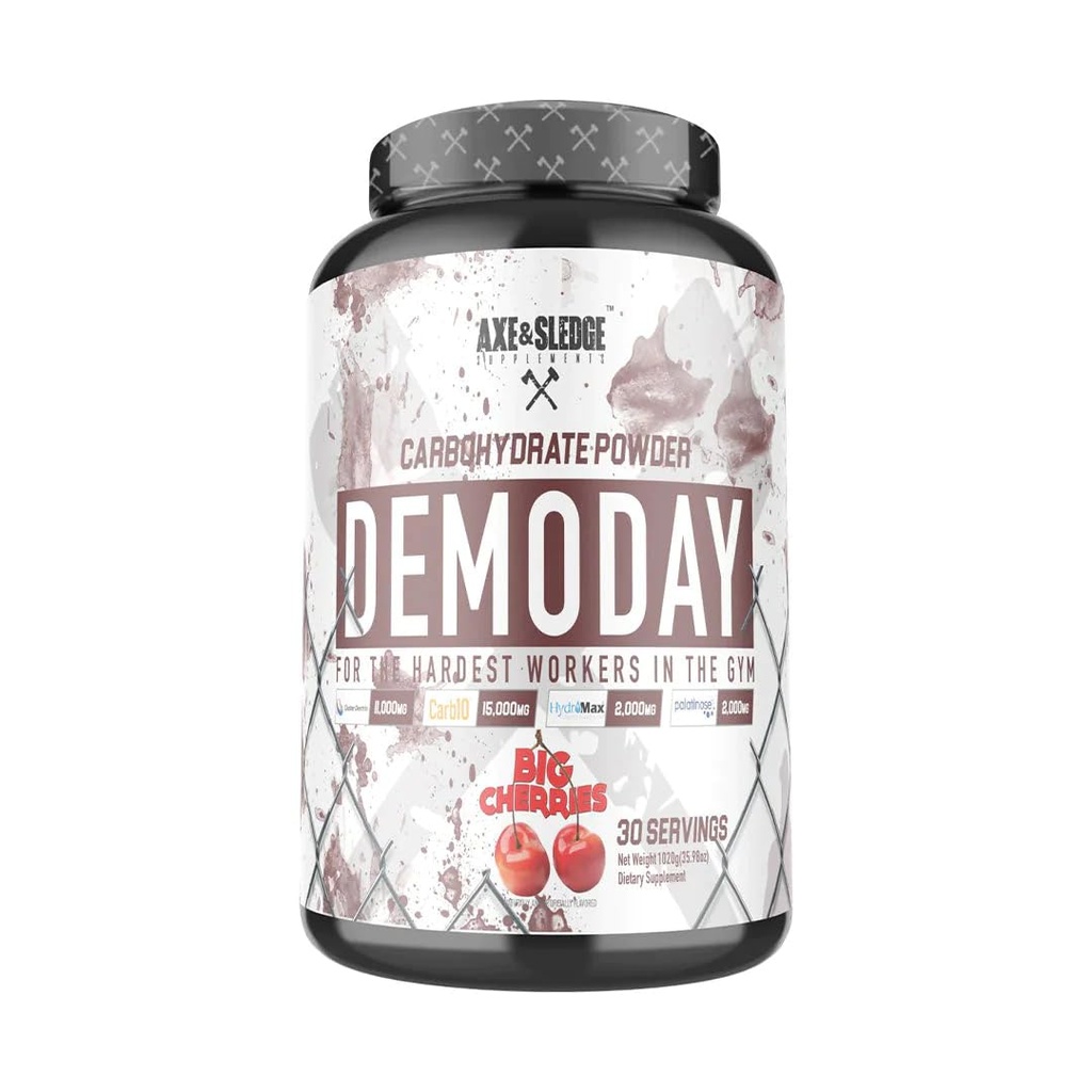 Axe & Sledge Supplements Demo Day Intra-Workout Karbohydrat pulver med Cluster Dextrin, Carb10, Hydromax, & Palatinose, forbedrer ytelse og pumper, 30 Services (Store Cheries)