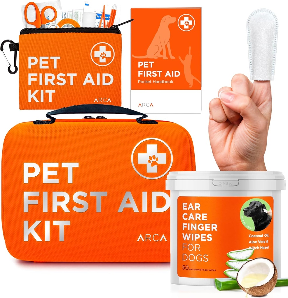 Care Bundle - Førstehjelpssett og ørerensere tørker for hunder, grunnleggende helse og hygiene sett