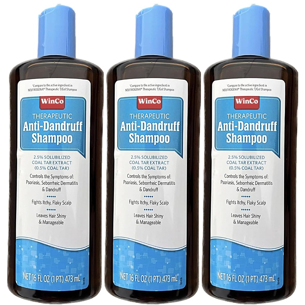 3 Pack Terapeutisk Coal Tar Gel Shampoo Anti Dandruff - Psoriasis, Seborrheic Dermatitis, 16 oz hver flaske - Stor størrelse - T Gel