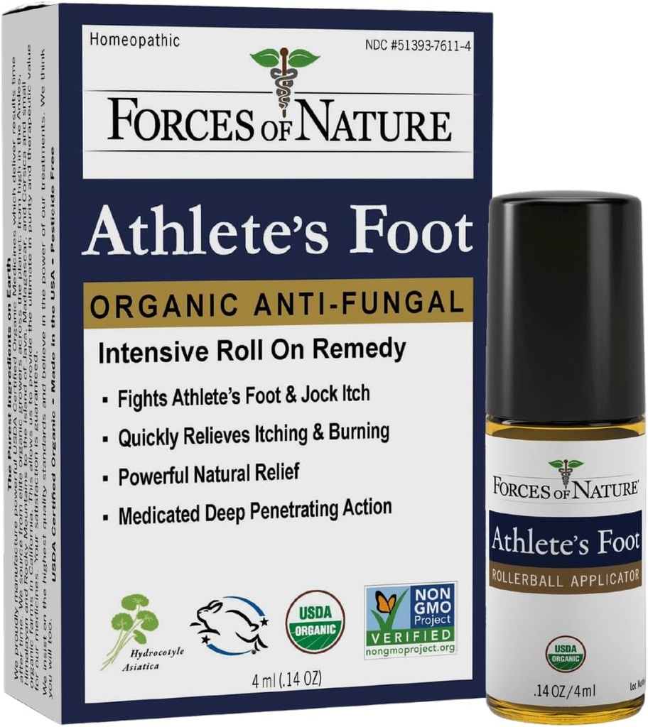 Naturens krefter – naturlig, organisk atletisk fotbehandling (4 ml) Ikke GMO, ingen skadelige kjemikalier, krøllefri – antifungal relieves brenning, kløe, brakking forårsaket av AF, Jock Itch og Ringorm