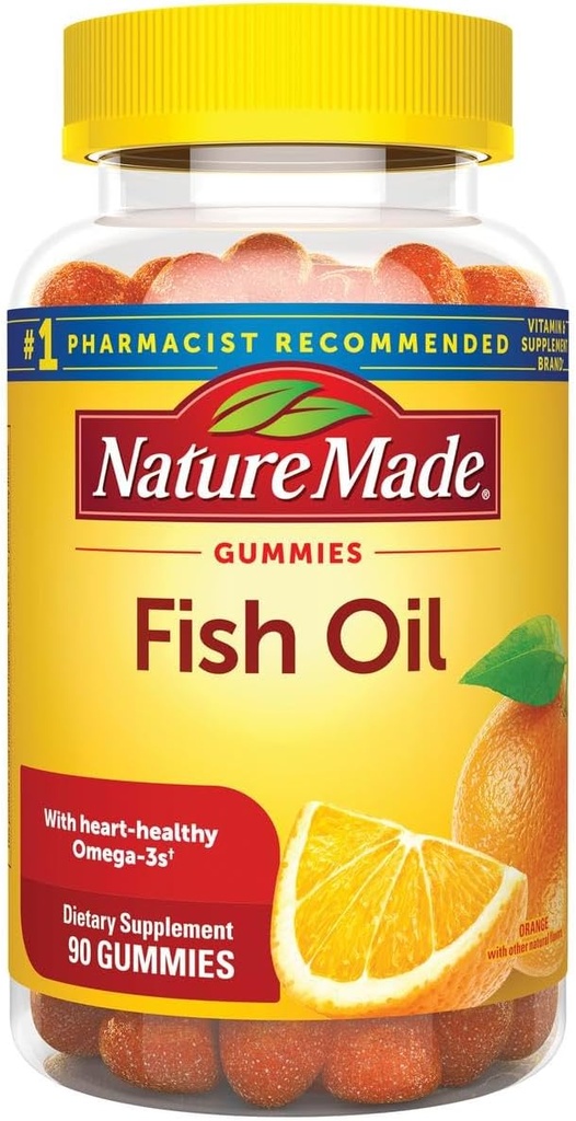 Fish Oil Gummies, 90 Softgels, med hjerte-sunn Omega 3s 57 mg, i Jordbær, sitron, og oransje