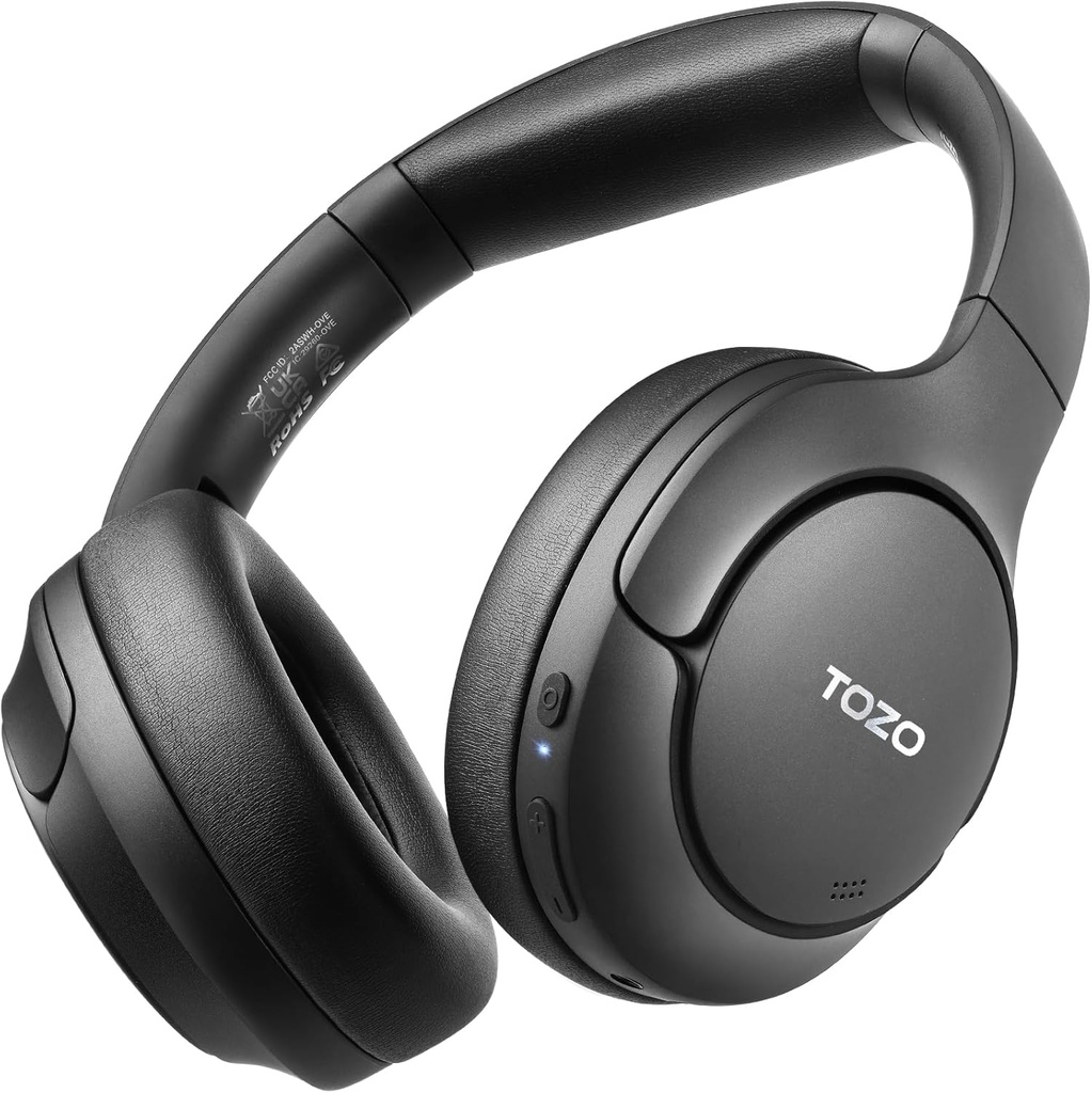 TOZO HT2 Hybrid Active Støy Avbryt hodetelefoner, Trådløs over øret Bluetooth-hodesett, 60H Playtime, Hi-Res Audio Custom EQ via App Deep Bass Comfort Fit ørekopper, for hjemmekontor reise svart