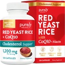 Rød Yeast Rice 1200 mg med CoQ10 Supplement & Flush Gratis Niacin 120 Extra styrke Vegetariske kapsler - Avansert sunn hjerteformula - Ikke-irradiert, Citrenin gratis