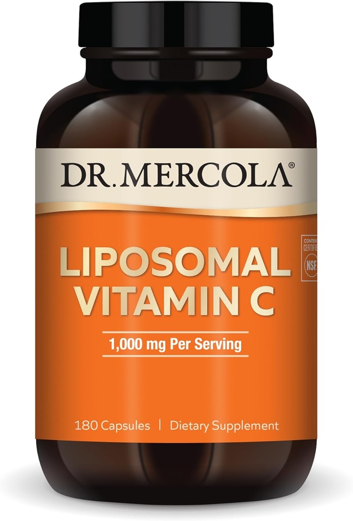 Dr. Mercola Liposomal Vitamin C, 1000 mg per servering, 90 serveringer (180 kapsler), kosttilskudd, støtter immun helse, ikke GMO, NSF-sertifisert