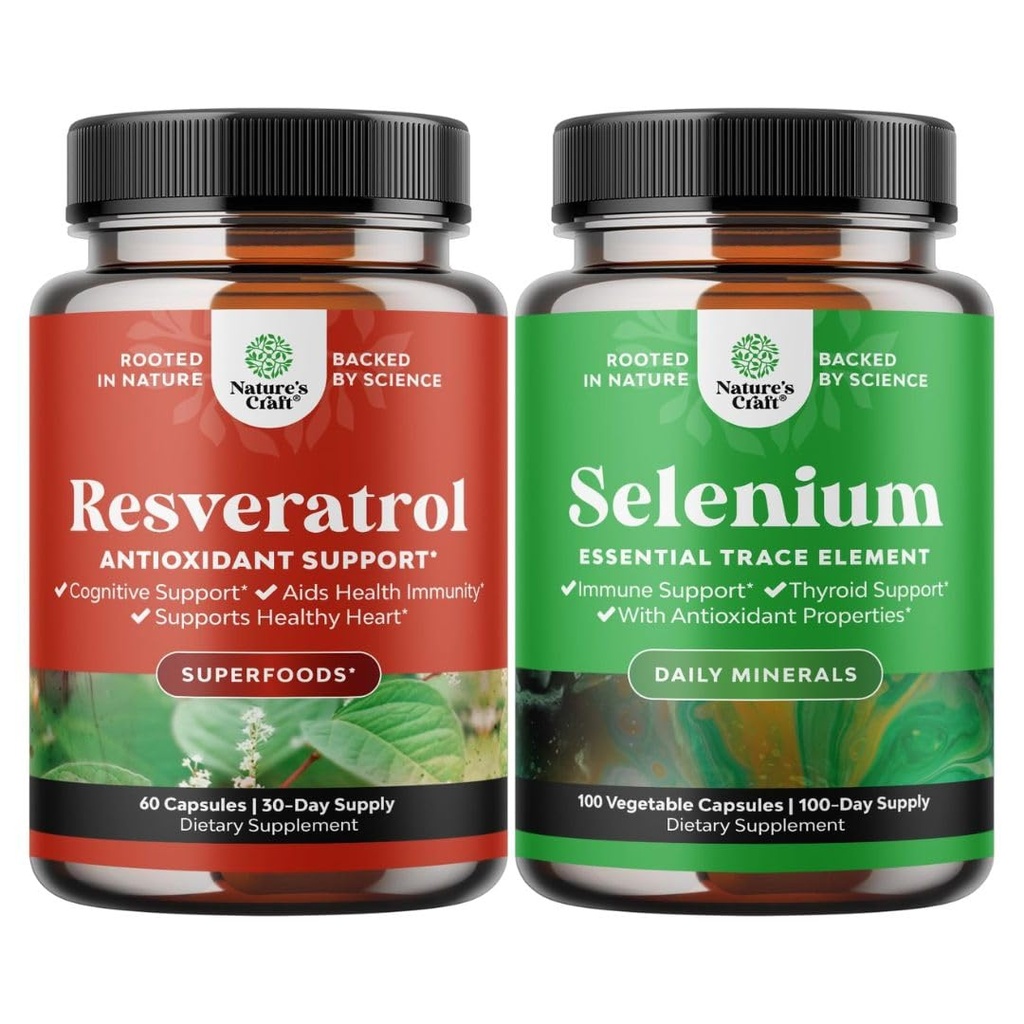 Bundle av Anti Aging Trans Resveratrol og ren selen Thyroid støtte Supplement - Naturlig felles støtte Supplement - Naturlig immunforsterkning for voksne