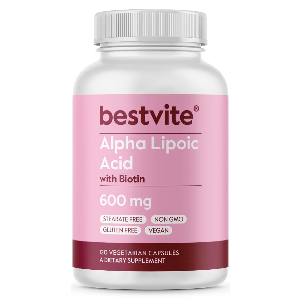 Alfa Lipoic Acid 600mg (per kapsel) med Biotin å forbedre absorpsjon (120 vegetariske kapsler) Ingen fyllstoffer - Ingen stearater - Ingen flytmidler