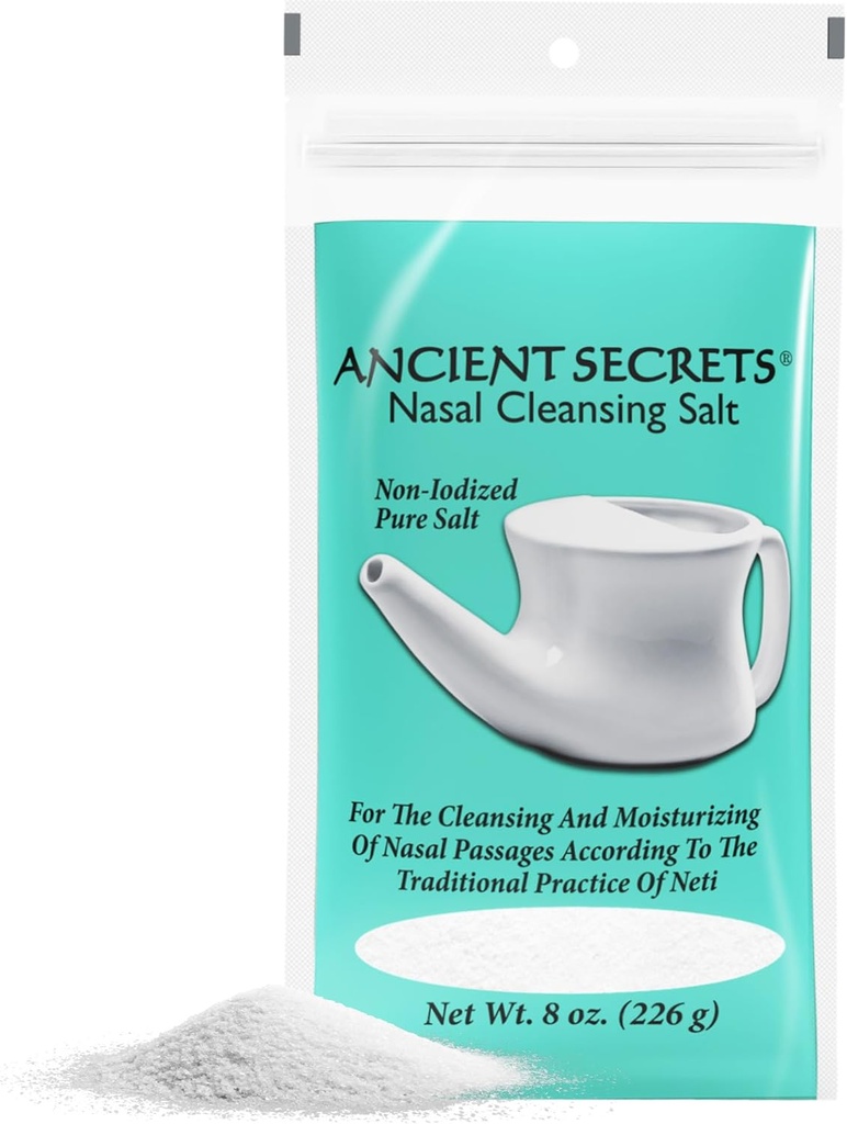 ANIENT SECRETS Nasal rengjøring salt, ikke-iodisert - USP-Grade Natriumklorid til ethvert Neti Pot, Sinus Irrigasjonssystem, 8 Oz