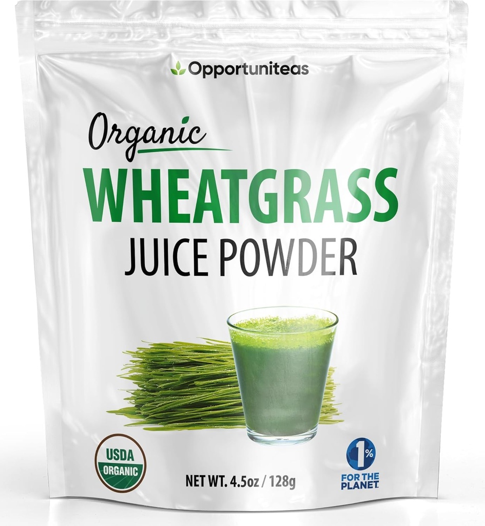 Opportuniteas Organic Raw Wheatgrass Juice Powder - Voksen og tørket i USA - Premium Grønn Superfood Supplement - Vegansk og ikke-GMO - 4.5 oz