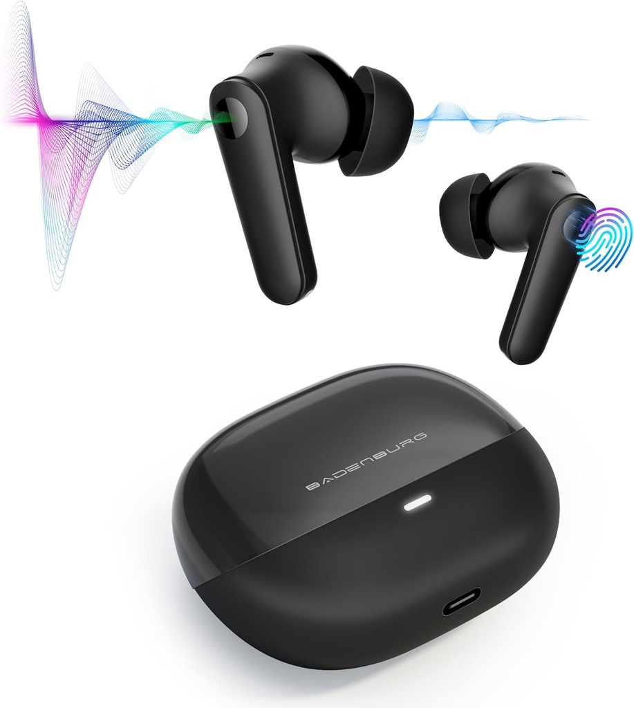 Airbeat 1 ANC-støy som kansellerer True Wireless Earbuds med mikrofon, Forbedret Bass Bluetooth 5,3 i øret hodetelefon med høy kraft Titan drivere, 48H Playtime, ENC for Crystal Clear Call Black