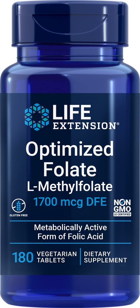 Livsforlengelse Optimert Folat (L-Metylfolat) 1700 mg DFE, 180 Veg Tabletter