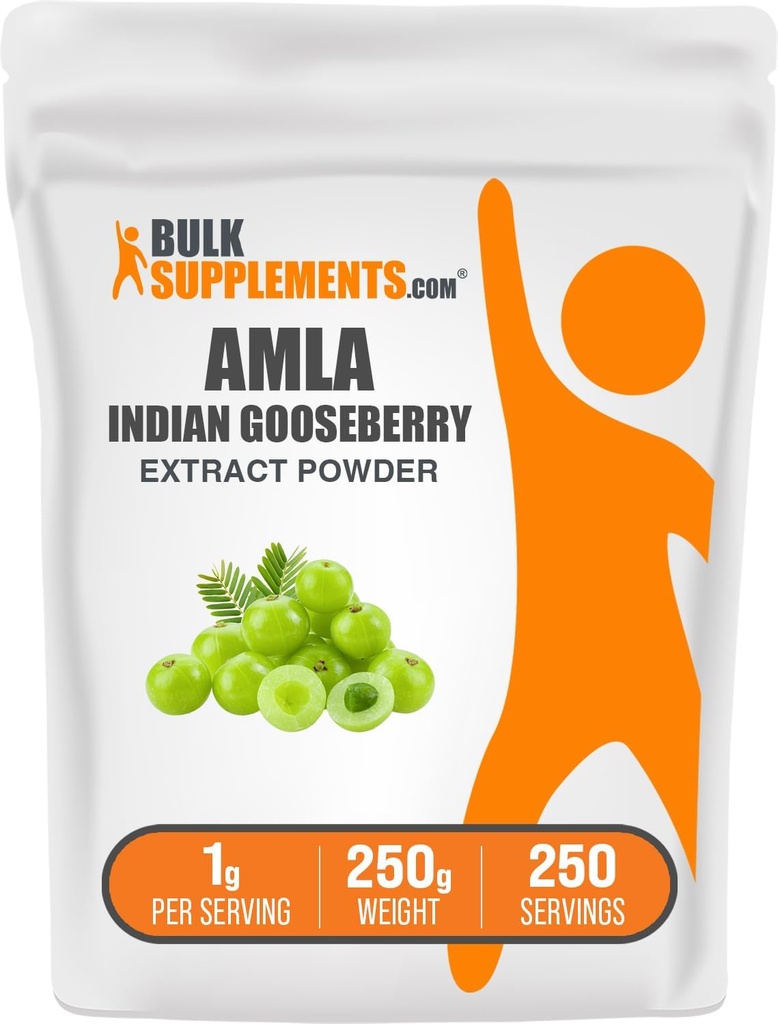 BulkSupplements.com Amla Ekstrakt pulver - Indisk Gooseberry ekstrakt, Amla pulver - Glutenfri, 1g per servering, 250g (8,8 oz) (Pack of 1)