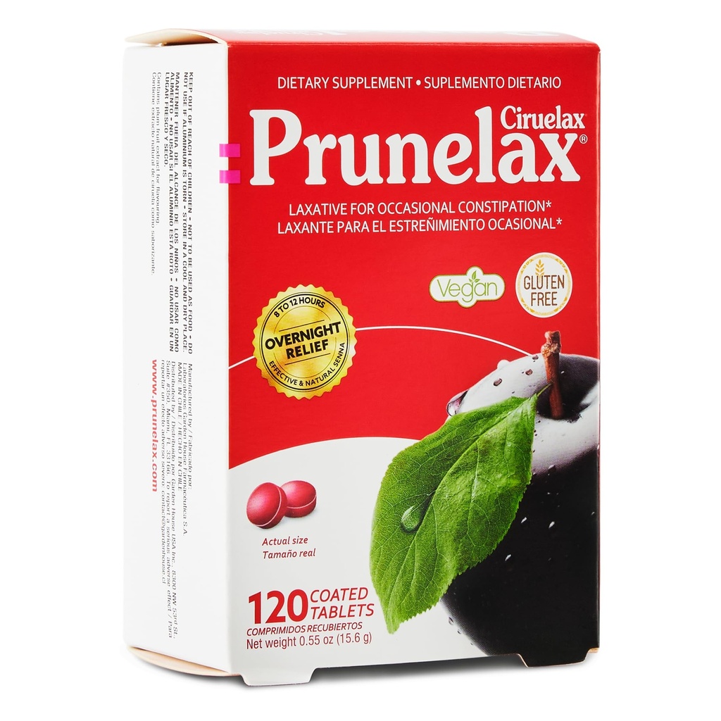 Prunelax Ciruelax Vanlig styrke Laxative Mini-tabletter - Overnatting Relief for anledninger, Senna ekstrakt, Vegan & Glutenfri, Gentle Relief - 120ct