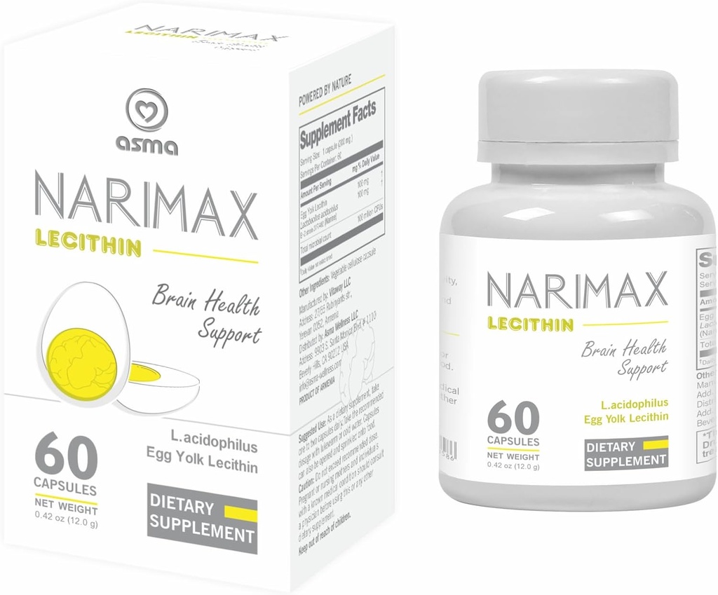 Asma Narimax Lecithin Næringstilskudd, 60 Veg Kapsler