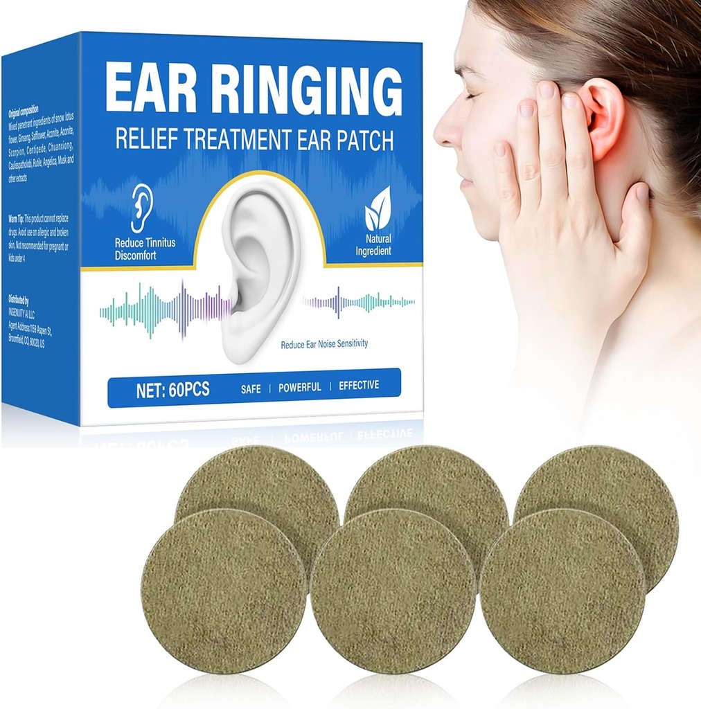 Tinnitus Relief for ringing øre, 60 PCS Tinnitus Trêatment Patches, effektivt redusere ørering og ørestøy, Tinnitus Patches med naturlige ingredienser, forbedrer øret dekomfort