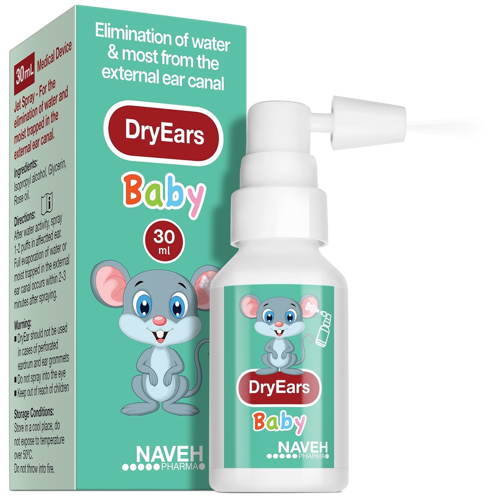 NAVEH PHARMA® Tørr ører Baby | Swimmers øredråper Spray | øretørkingsdråper for små svømmere | Fjern vann fanget i øredobber i sekunder | Forhindre hørselstap (1 fl Oz)