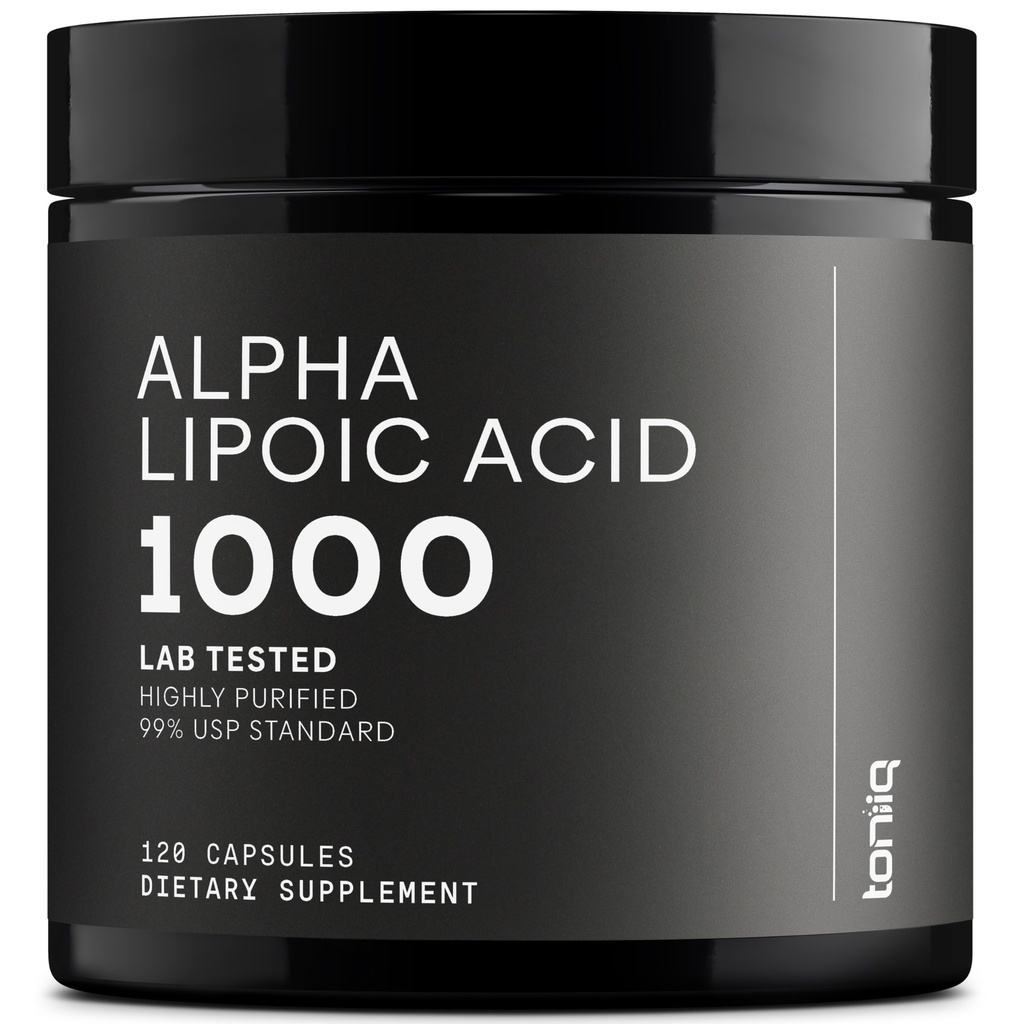 Toniiq 1000mg Ultra høy styrke Alpha Lipoic Acid kapsler - høy rengjort 99%+ USP standard - 120 kapsler ALA Supplement