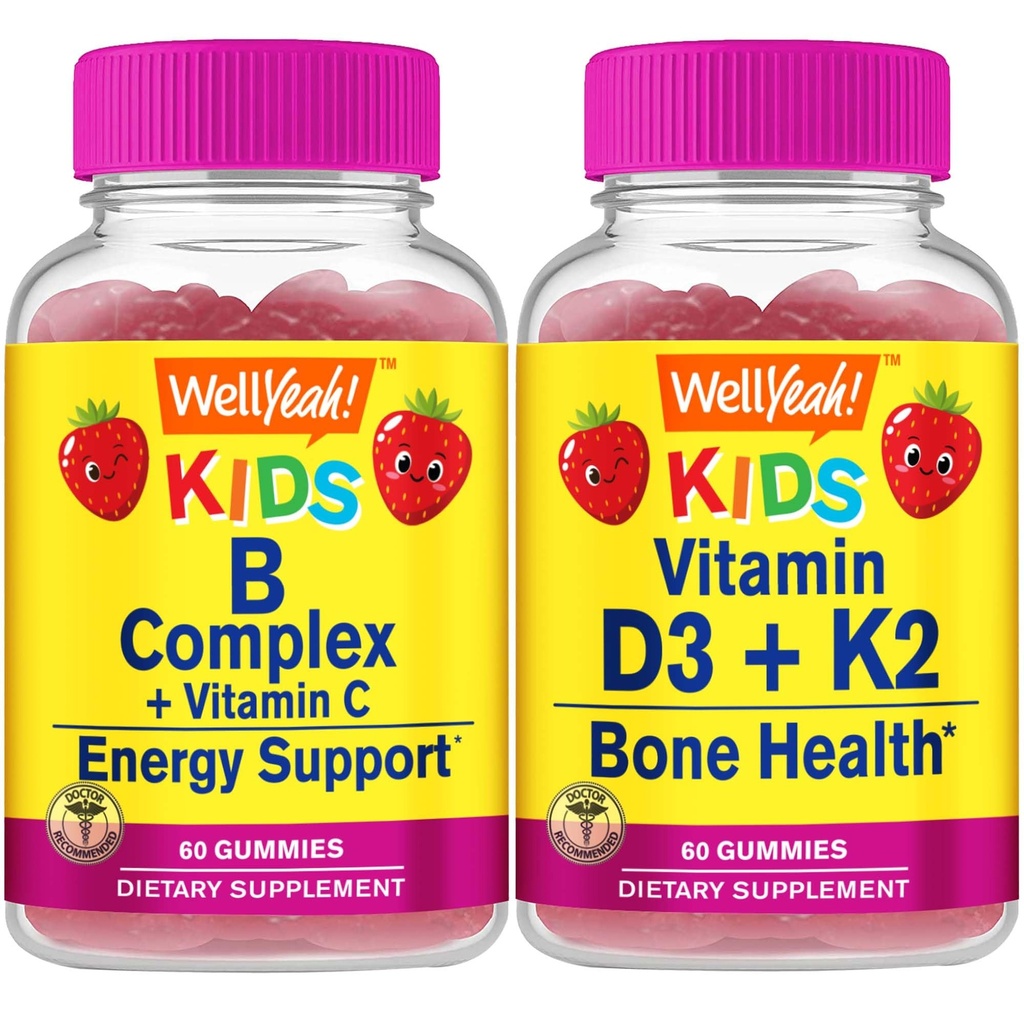 Vel Ja B Complex Kids + vitamin D3+K2 Kids, Gummies Bundle - Great Tasting, Vitamin Supplement, Glutenfri, GMO Gratis, Chewable Gummy