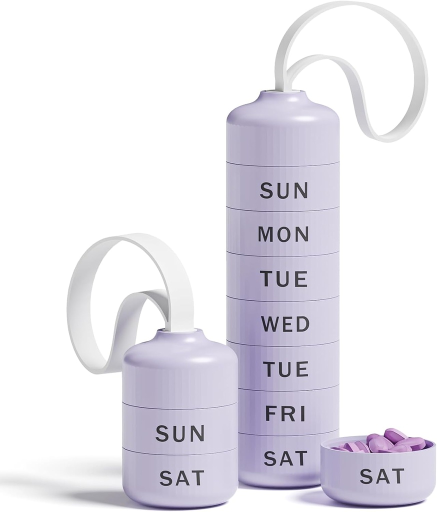 Betife Søt Pille Organizer, Søt ukentlig Pille Box for reise, Søt Daglig Pille Case 7 Dag, med 7 Store Stackable Compartments, Sturdy ABS Pille Holder for Vitamin Supplement medisin (Purple)