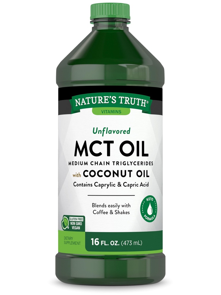 Naturens sannhet MCT Olje | 16 fl oz | Keto, uflavorert formel | med kokosolje | Vegansk, ikke-GMO, og Glutenfri Supplement